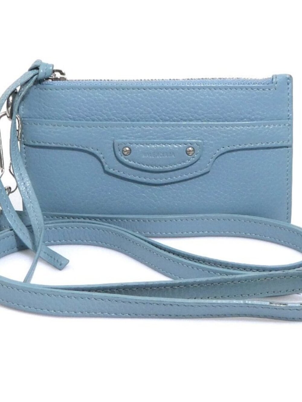 BALENCIAGA Coin Purse Case Light Blue Leather